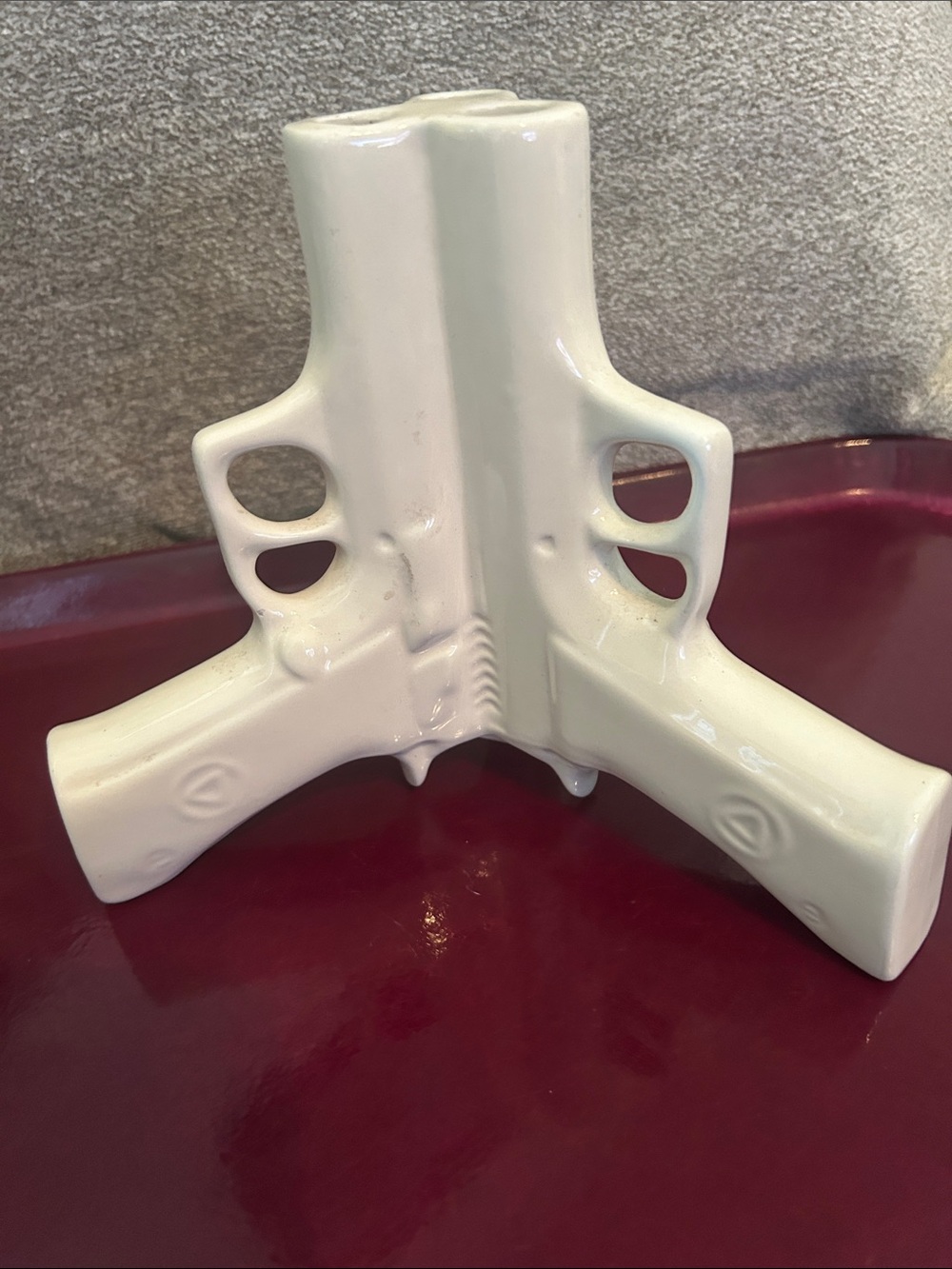 Unique Sculptural Ceramic Vase in Glossy Cream Suck Uk Gun Vase 7 inches high